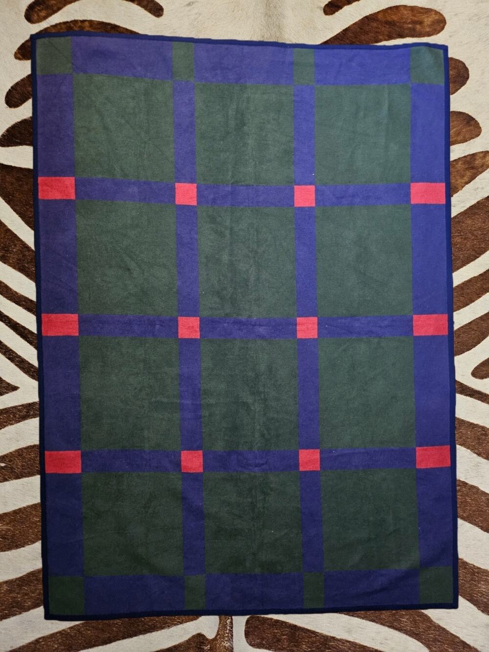 Vintage IBENA Plaid Red Blue Style Blanket Throw Made In Germany 72x52